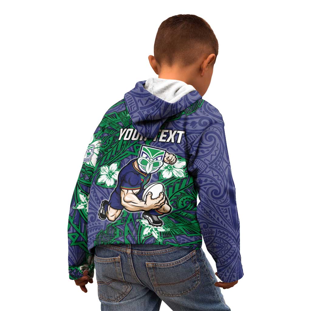 Personalised New Zealand Warriors Kid Hoodie Polynesian Tribal Pattern With Rugby Warrior Mascot Art