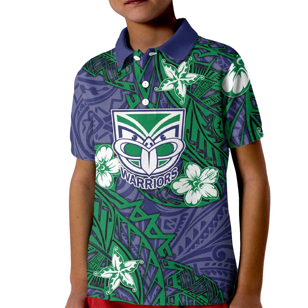 Personalised New Zealand Warriors Kid Polo Shirt Polynesian Tribal Pattern With Rugby Warrior Mascot Art
