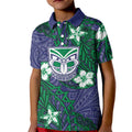 Personalised New Zealand Warriors Kid Polo Shirt Polynesian Tribal Pattern With Rugby Warrior Mascot Art