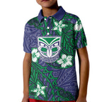 Personalised New Zealand Warriors Kid Polo Shirt Polynesian Tribal Pattern With Rugby Warrior Mascot Art