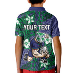 Personalised New Zealand Warriors Kid Polo Shirt Polynesian Tribal Pattern With Rugby Warrior Mascot Art