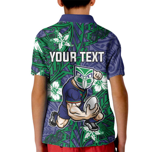 Personalised New Zealand Warriors Kid Polo Shirt Polynesian Tribal Pattern With Rugby Warrior Mascot Art