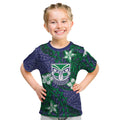 Personalised New Zealand Warriors Kid T Shirt Polynesian Tribal Pattern With Rugby Warrior Mascot Art
