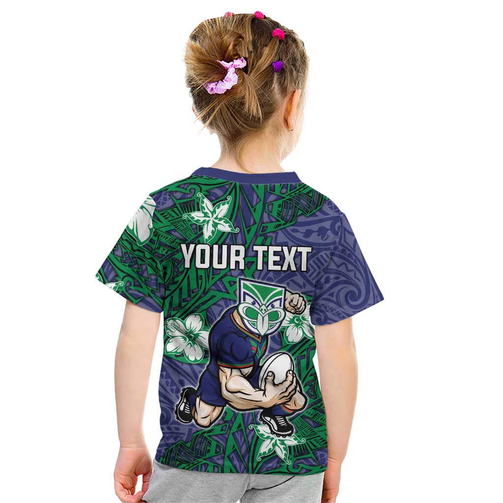 Personalised New Zealand Warriors Kid T Shirt Polynesian Tribal Pattern With Rugby Warrior Mascot Art
