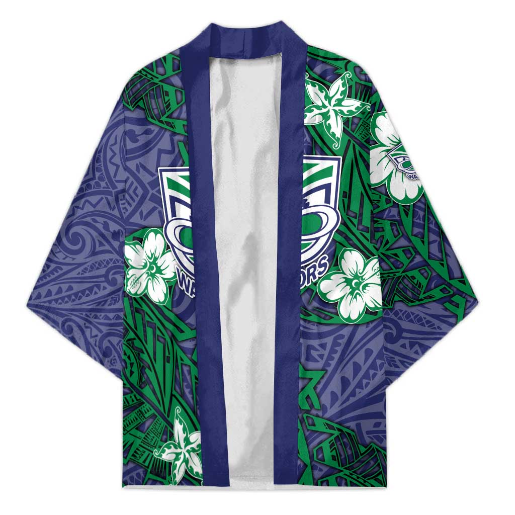 Personalised New Zealand Warriors Kimono Polynesian Tribal Pattern With Rugby Warrior Mascot Art
