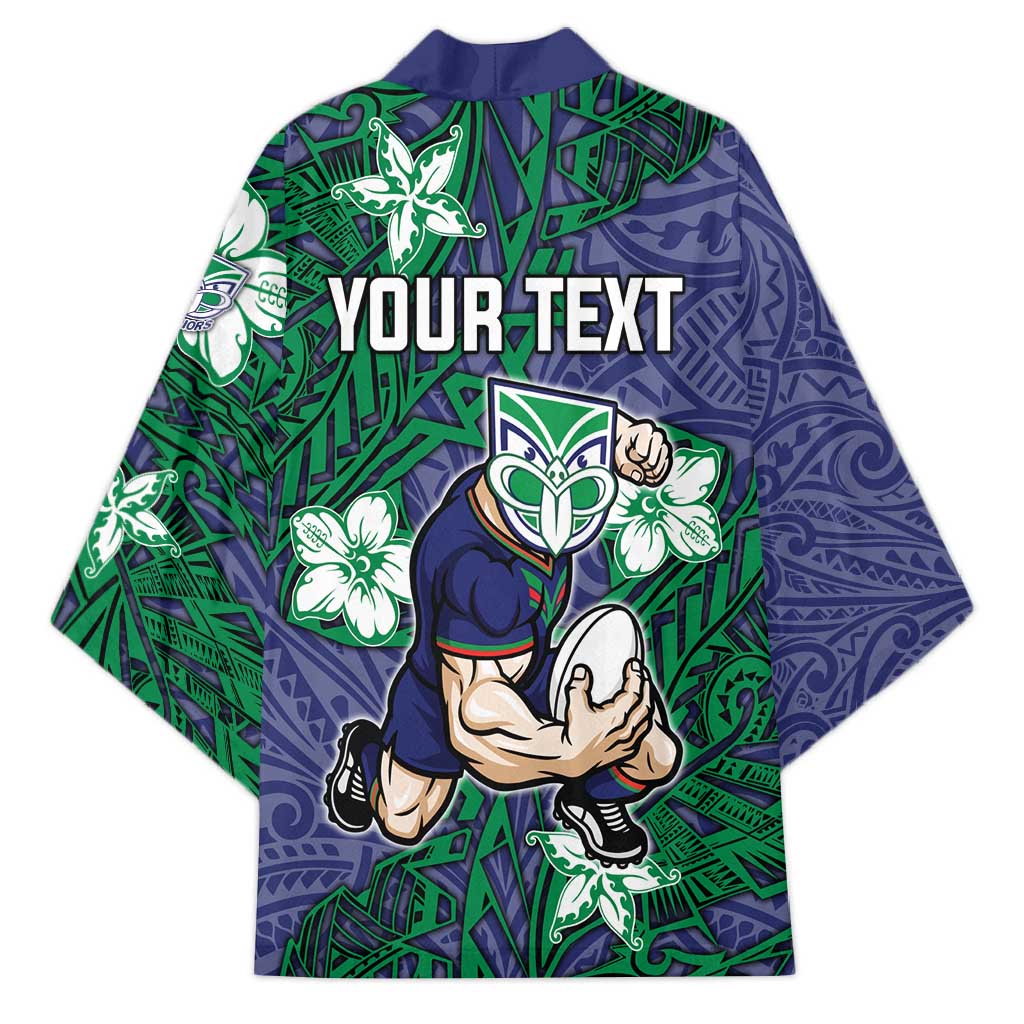 Personalised New Zealand Warriors Kimono Polynesian Tribal Pattern With Rugby Warrior Mascot Art