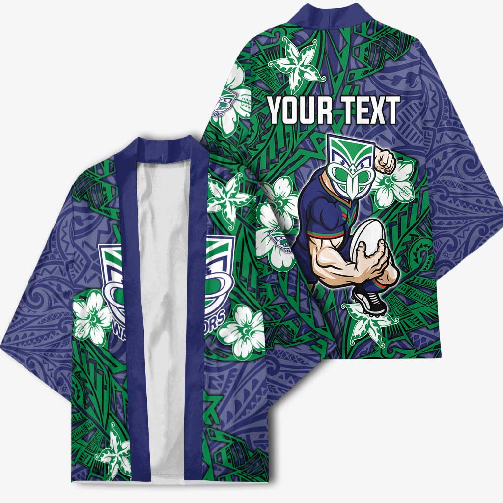 Personalised New Zealand Warriors Kimono Polynesian Tribal Pattern With Rugby Warrior Mascot Art