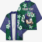 Personalised New Zealand Warriors Kimono Polynesian Tribal Pattern With Rugby Warrior Mascot Art