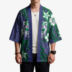 Personalised New Zealand Warriors Kimono Polynesian Tribal Pattern With Rugby Warrior Mascot Art