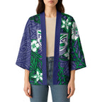 Personalised New Zealand Warriors Kimono Polynesian Tribal Pattern With Rugby Warrior Mascot Art