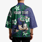 Personalised New Zealand Warriors Kimono Polynesian Tribal Pattern With Rugby Warrior Mascot Art