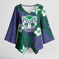 Personalised New Zealand Warriors Kimono Sleeve Blouse Polynesian Tribal Pattern With Rugby Warrior Mascot Art