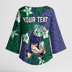 Personalised New Zealand Warriors Kimono Sleeve Blouse Polynesian Tribal Pattern With Rugby Warrior Mascot Art