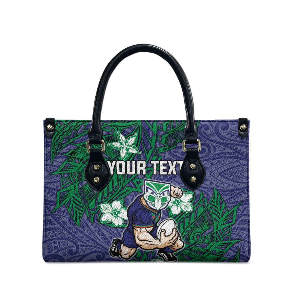 Personalised New Zealand Warriors Leather Bag Polynesian Tribal Pattern With Rugby Warrior Mascot Art