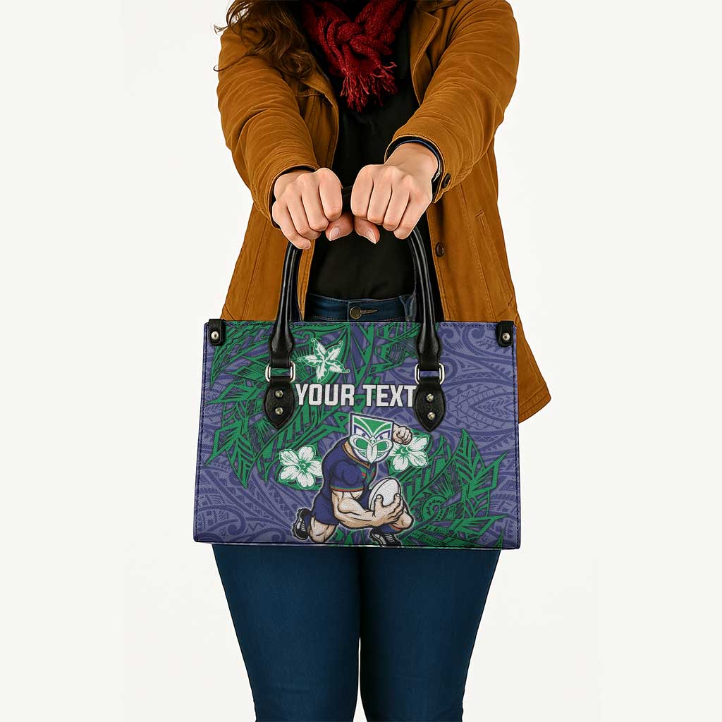 Personalised New Zealand Warriors Leather Bag Polynesian Tribal Pattern With Rugby Warrior Mascot Art