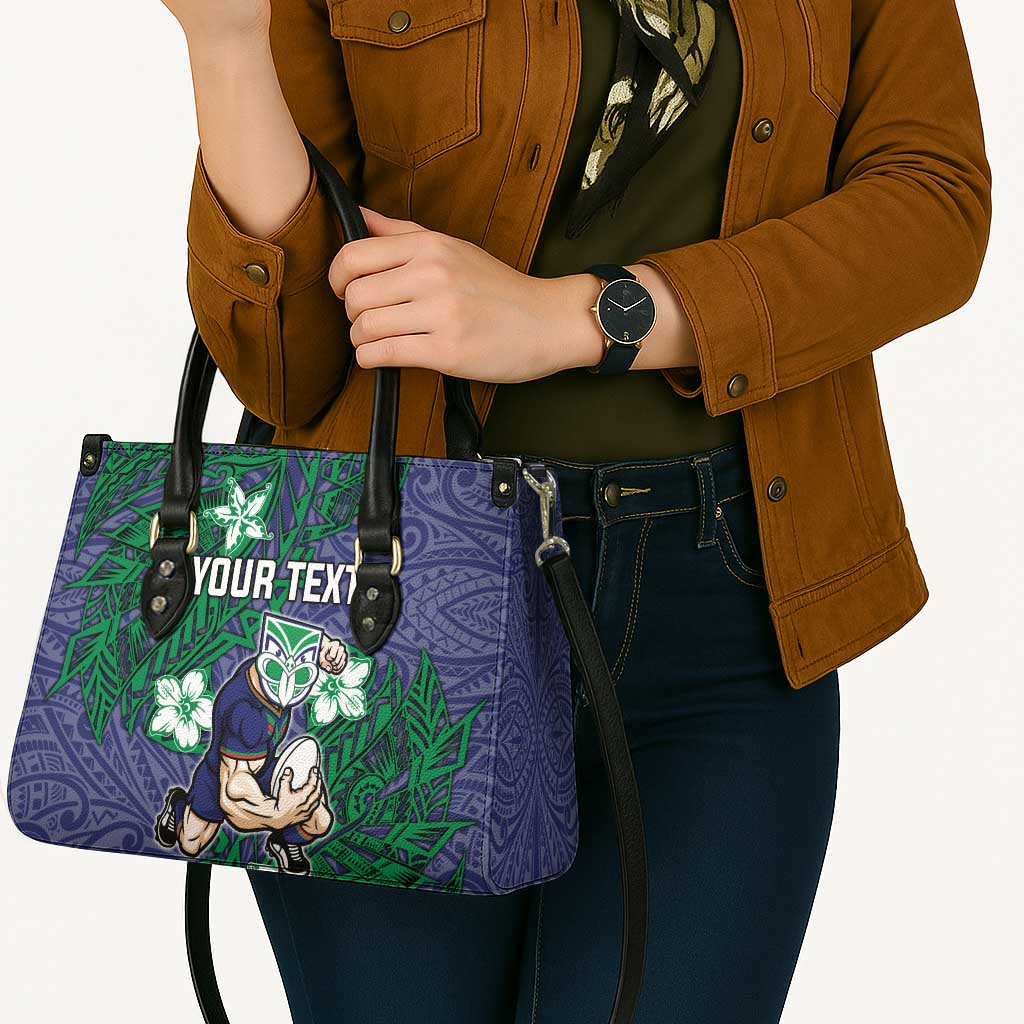 Personalised New Zealand Warriors Leather Bag Polynesian Tribal Pattern With Rugby Warrior Mascot Art