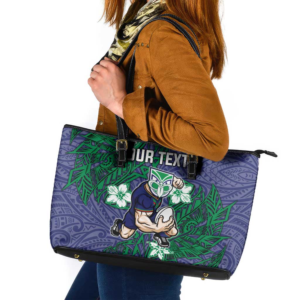 Personalised New Zealand Warriors Leather Tote Bag Polynesian Tribal Pattern With Rugby Warrior Mascot Art
