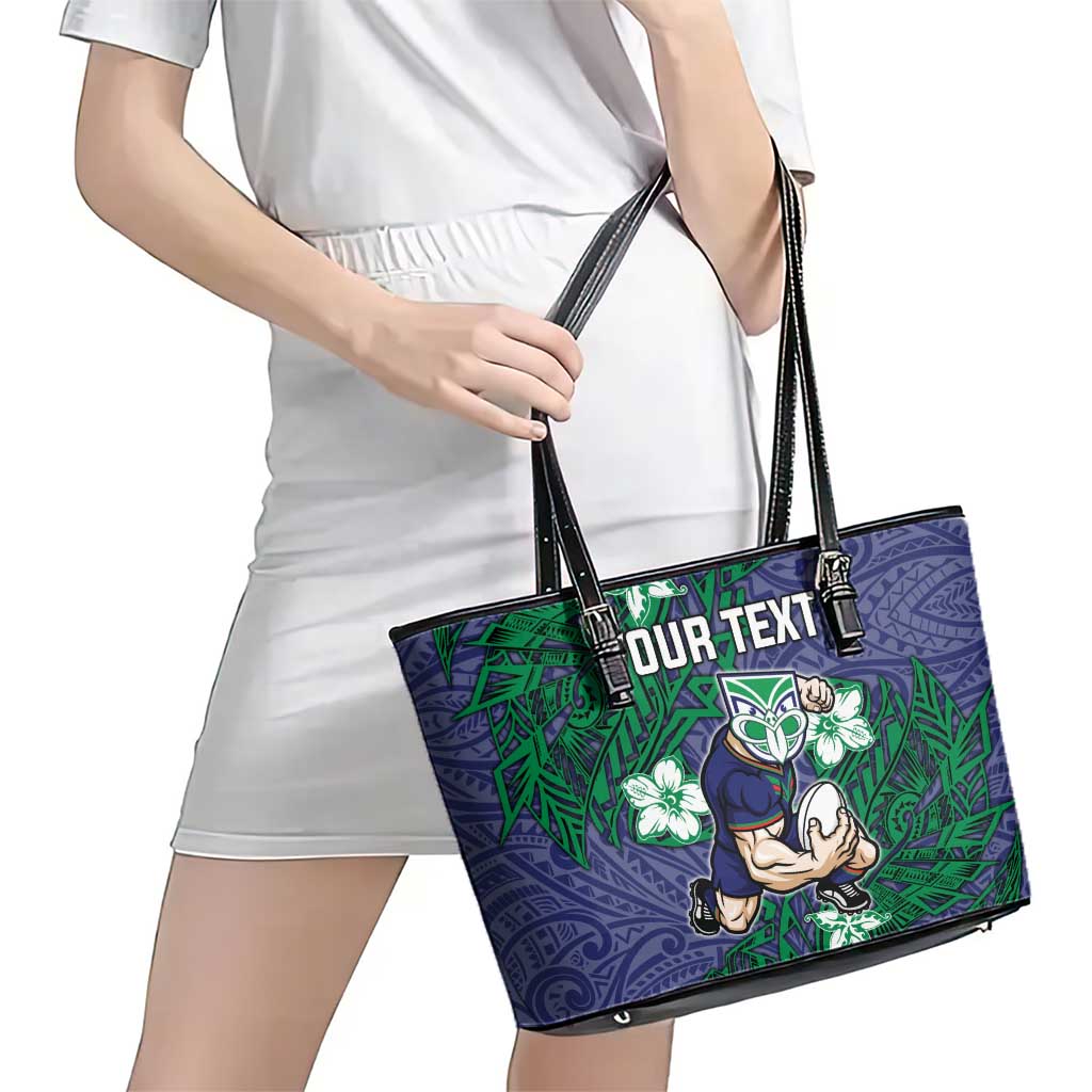 Personalised New Zealand Warriors Leather Tote Bag Polynesian Tribal Pattern With Rugby Warrior Mascot Art