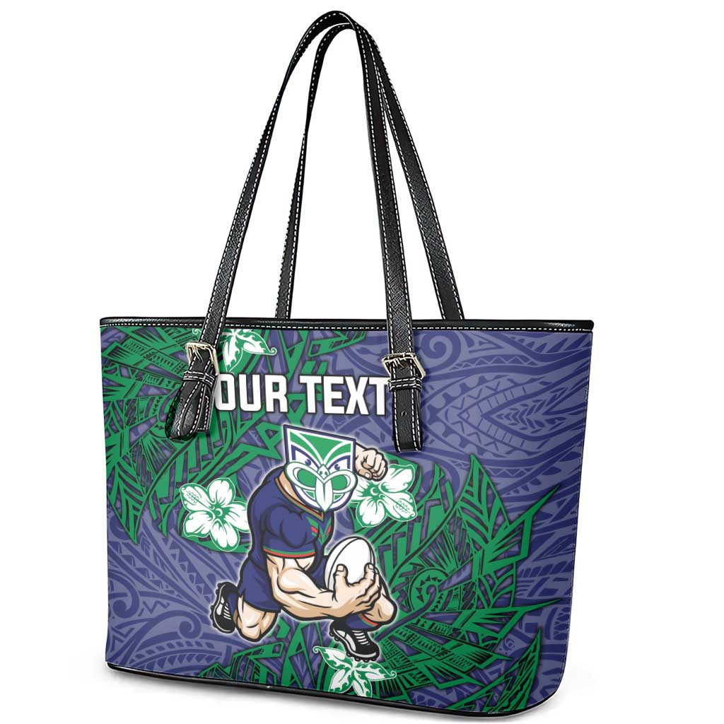 Personalised New Zealand Warriors Leather Tote Bag Polynesian Tribal Pattern With Rugby Warrior Mascot Art
