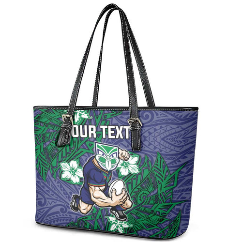 Personalised New Zealand Warriors Leather Tote Bag Polynesian Tribal Pattern With Rugby Warrior Mascot Art