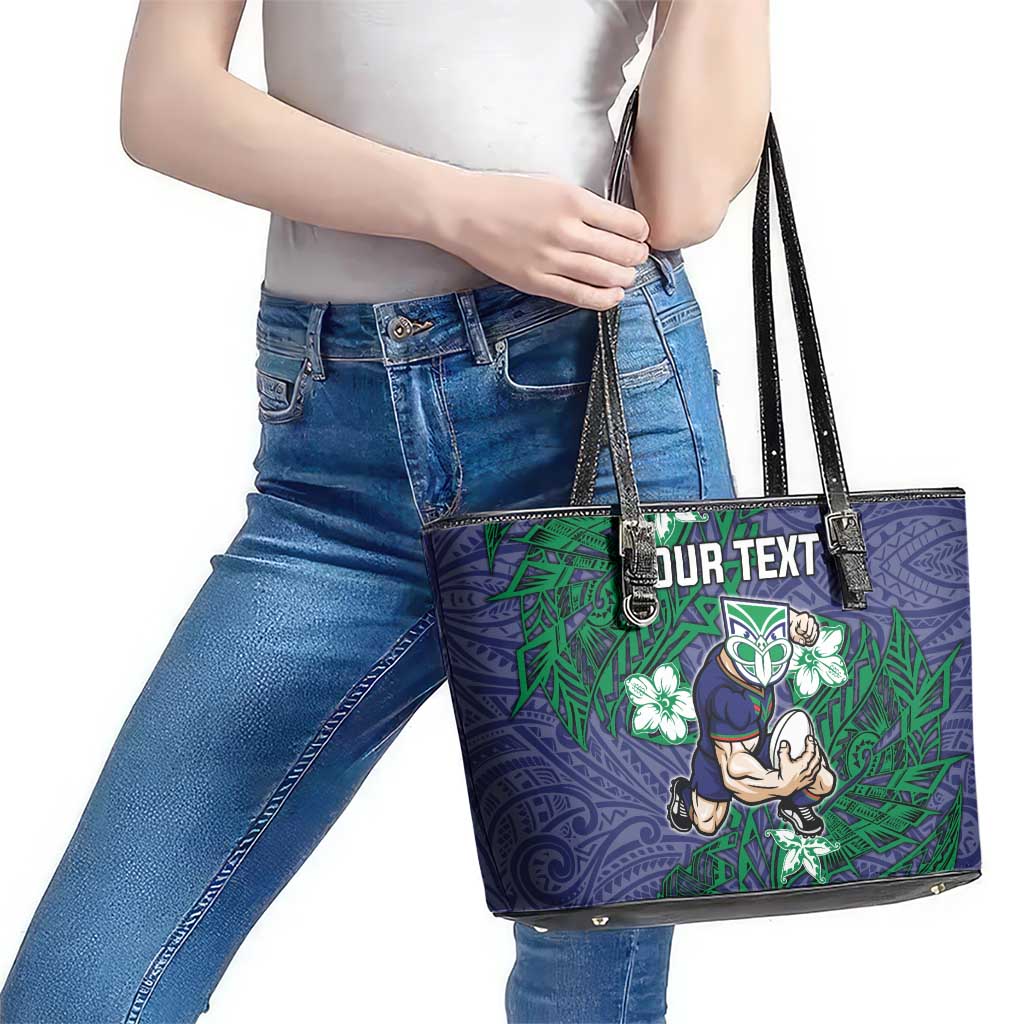 Personalised New Zealand Warriors Leather Tote Bag Polynesian Tribal Pattern With Rugby Warrior Mascot Art