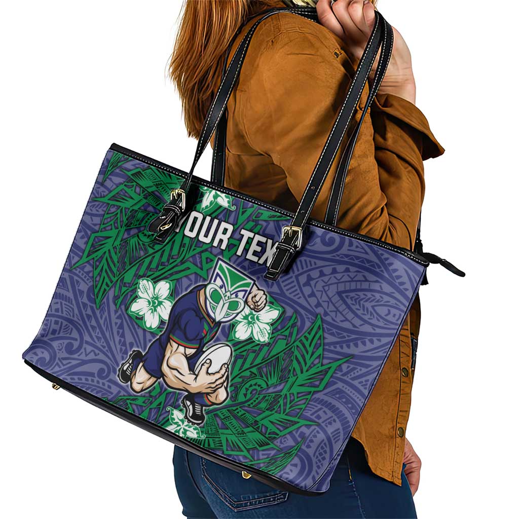 Personalised New Zealand Warriors Leather Tote Bag Polynesian Tribal Pattern With Rugby Warrior Mascot Art