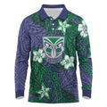Personalised New Zealand Warriors Long Sleeve Polo Shirt Polynesian Tribal Pattern With Rugby Warrior Mascot Art