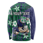 Personalised New Zealand Warriors Long Sleeve Shirt Polynesian Tribal Pattern With Rugby Warrior Mascot Art