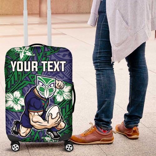Personalised New Zealand Warriors Luggage Cover Polynesian Tribal Pattern With Rugby Warrior Mascot Art
