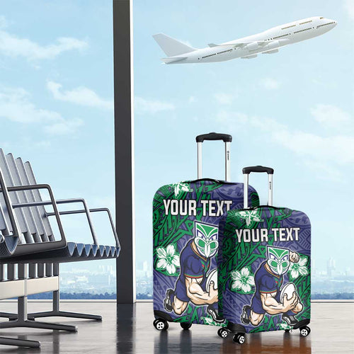 Personalised New Zealand Warriors Luggage Cover Polynesian Tribal Pattern With Rugby Warrior Mascot Art