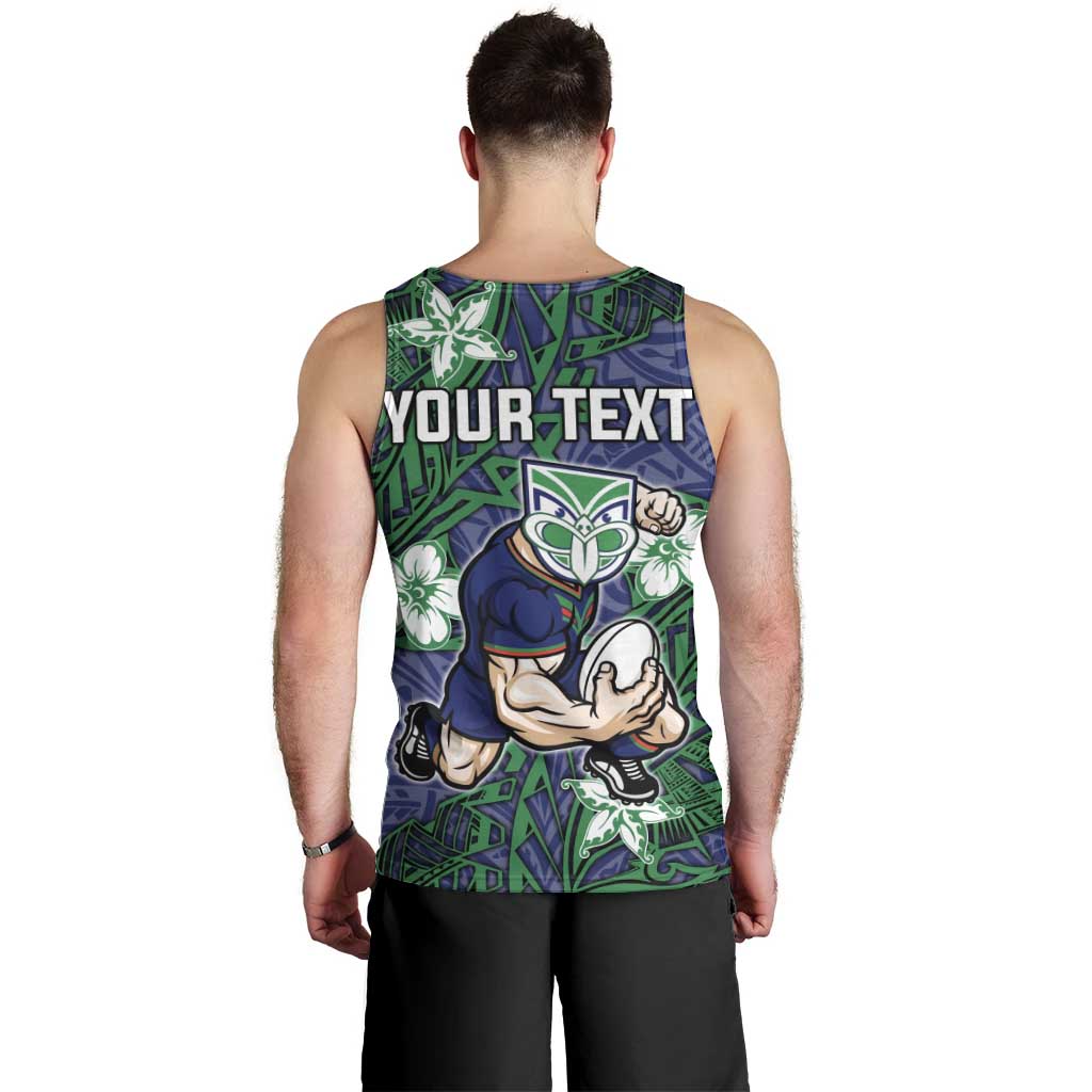 Personalised New Zealand Warriors Men Tank Top Polynesian Tribal Pattern With Rugby Warrior Mascot Art