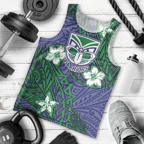 Personalised New Zealand Warriors Men Tank Top Polynesian Tribal Pattern With Rugby Warrior Mascot Art