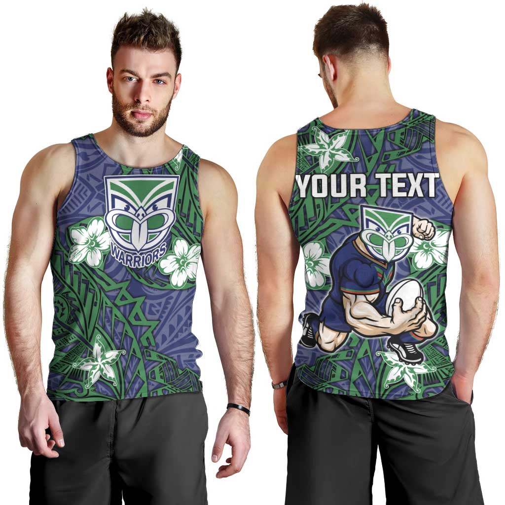 Personalised New Zealand Warriors Men Tank Top Polynesian Tribal Pattern With Rugby Warrior Mascot Art