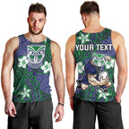 Personalised New Zealand Warriors Men Tank Top Polynesian Tribal Pattern With Rugby Warrior Mascot Art
