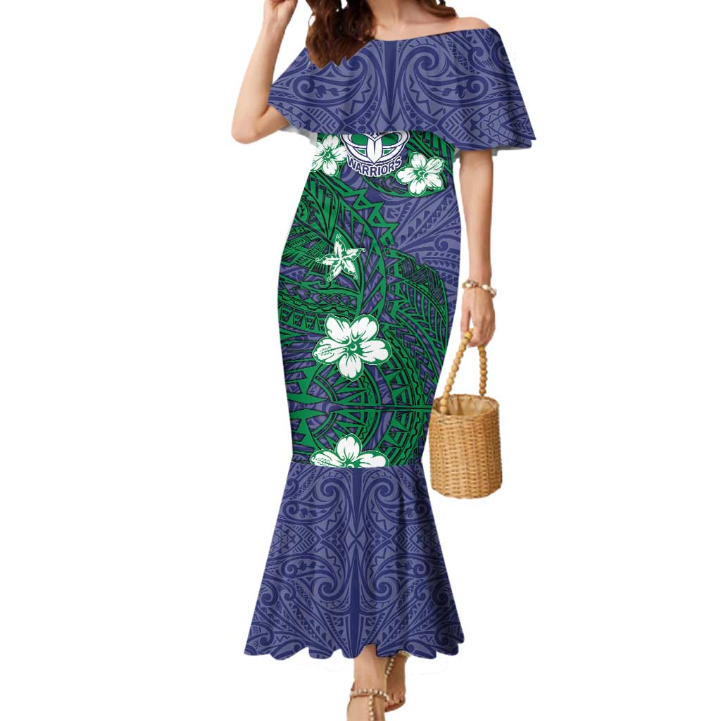 Personalised New Zealand Warriors Mermaid Dress Polynesian Tribal Pattern With Rugby Warrior Mascot Art