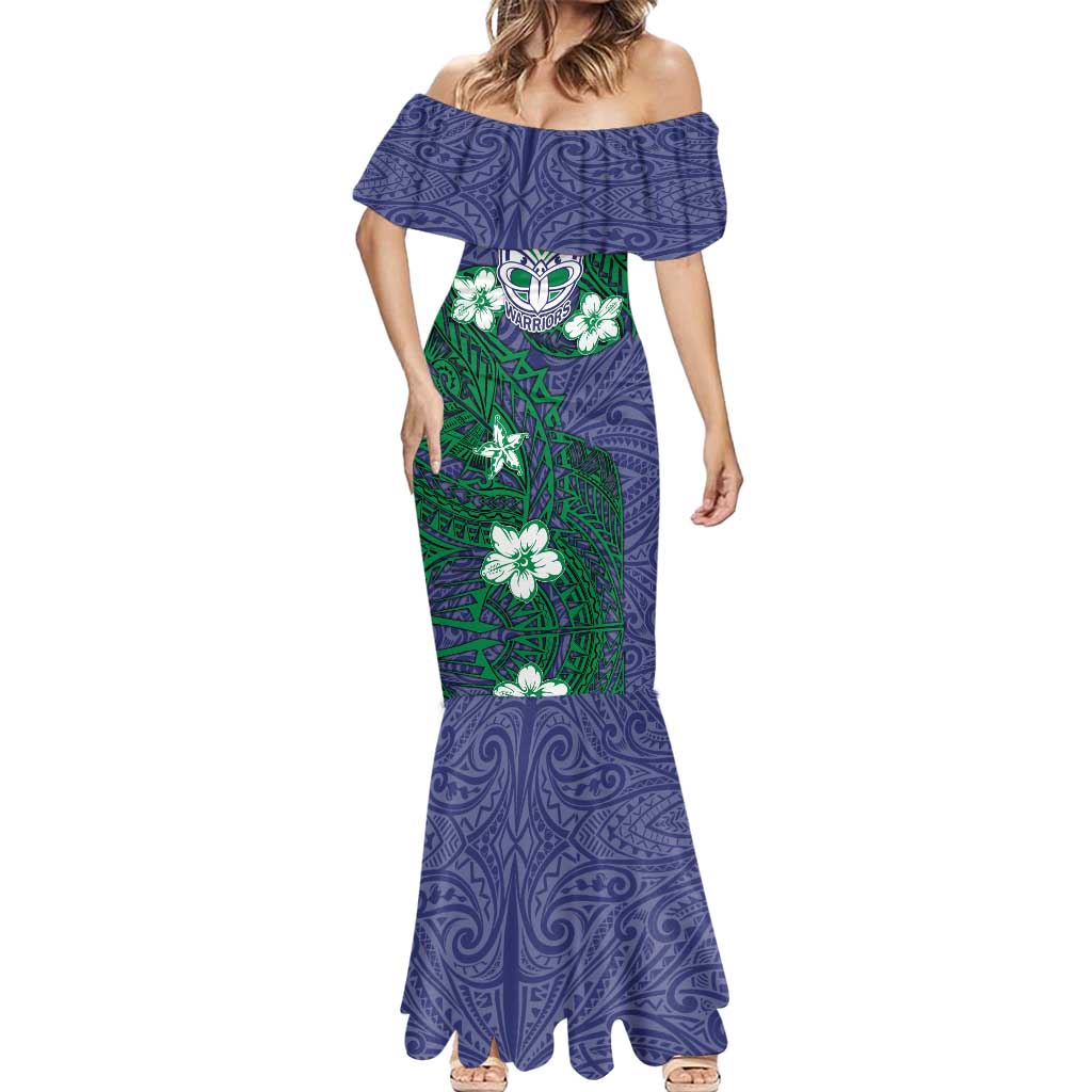 Personalised New Zealand Warriors Mermaid Dress Polynesian Tribal Pattern With Rugby Warrior Mascot Art