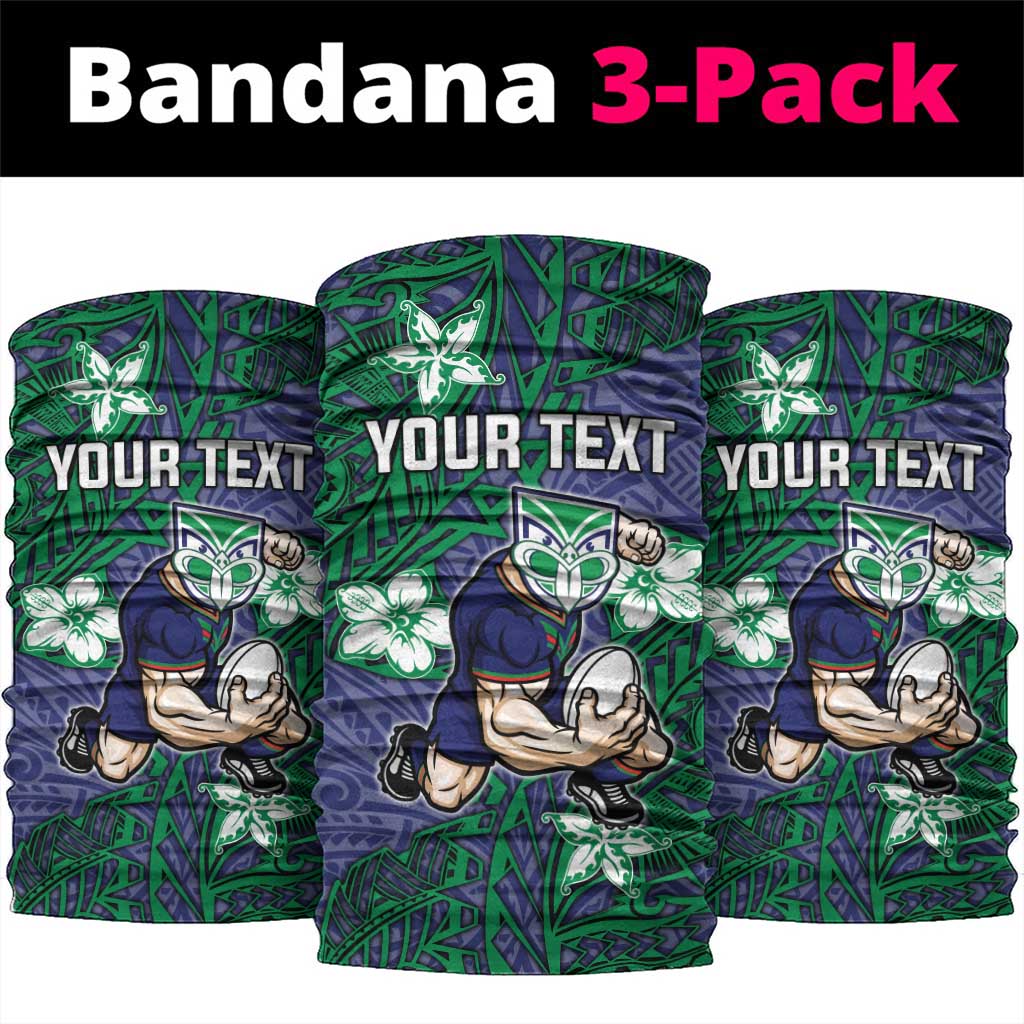 Personalised New Zealand Warriors Neck Gaiter Polynesian Tribal Pattern With Rugby Warrior Mascot Art