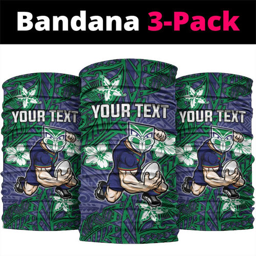 Personalised New Zealand Warriors Neck Gaiter Polynesian Tribal Pattern With Rugby Warrior Mascot Art