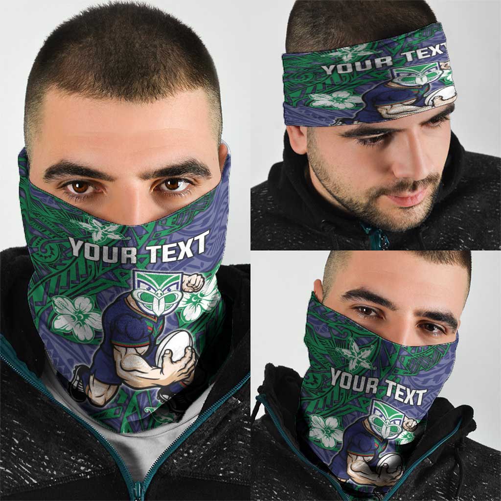 Personalised New Zealand Warriors Neck Gaiter Polynesian Tribal Pattern With Rugby Warrior Mascot Art