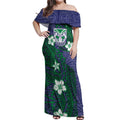 Personalised New Zealand Warriors Off Shoulder Maxi Dress Polynesian Tribal Pattern With Rugby Warrior Mascot Art