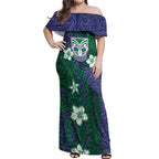 Personalised New Zealand Warriors Off Shoulder Maxi Dress Polynesian Tribal Pattern With Rugby Warrior Mascot Art