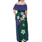 Personalised New Zealand Warriors Off Shoulder Maxi Dress Polynesian Tribal Pattern With Rugby Warrior Mascot Art
