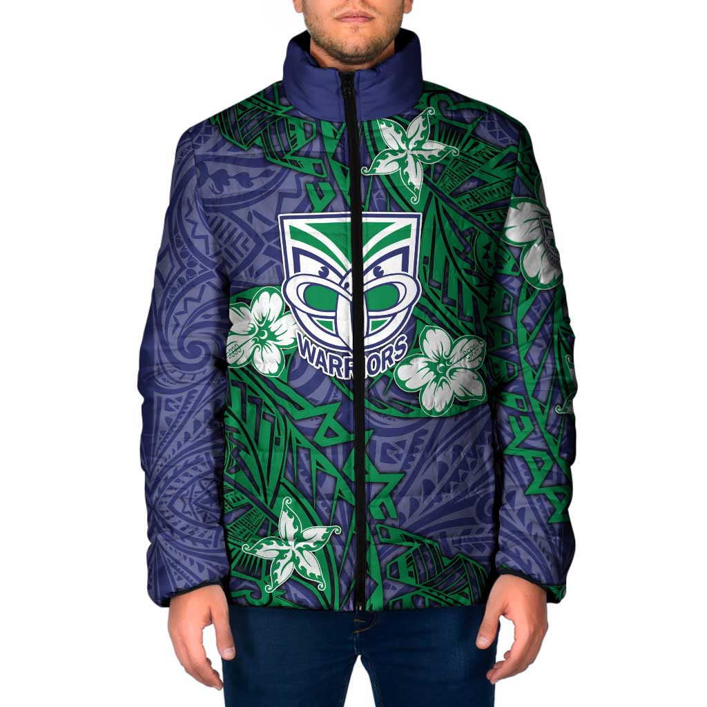 Personalised New Zealand Warriors Padded Jacket Polynesian Tribal Pattern With Rugby Warrior Mascot Art