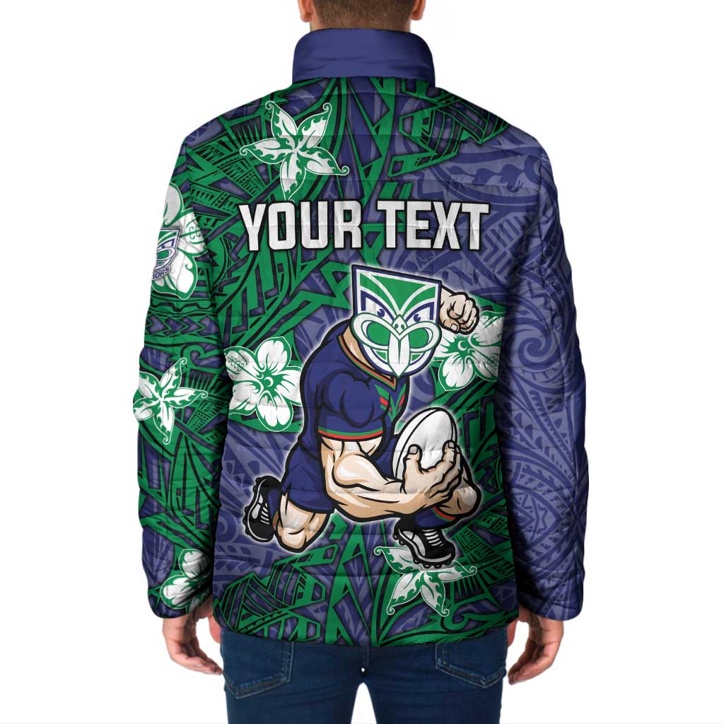 Personalised New Zealand Warriors Padded Jacket Polynesian Tribal Pattern With Rugby Warrior Mascot Art