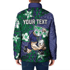 Personalised New Zealand Warriors Padded Jacket Polynesian Tribal Pattern With Rugby Warrior Mascot Art