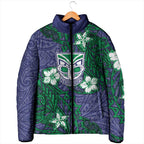 Personalised New Zealand Warriors Padded Jacket Polynesian Tribal Pattern With Rugby Warrior Mascot Art