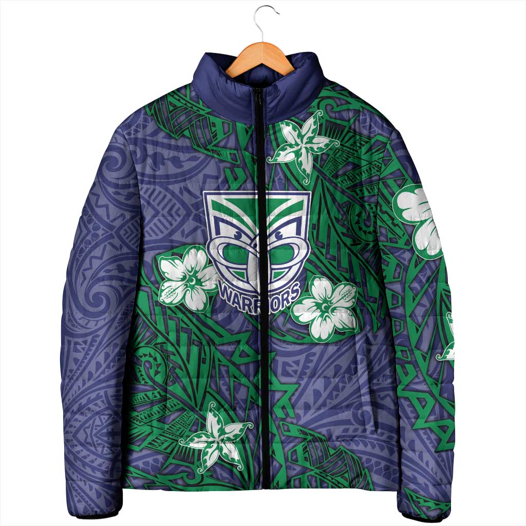 Personalised New Zealand Warriors Padded Jacket Polynesian Tribal Pattern With Rugby Warrior Mascot Art