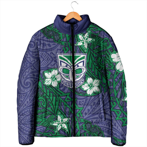 Personalised New Zealand Warriors Padded Jacket Polynesian Tribal Pattern With Rugby Warrior Mascot Art