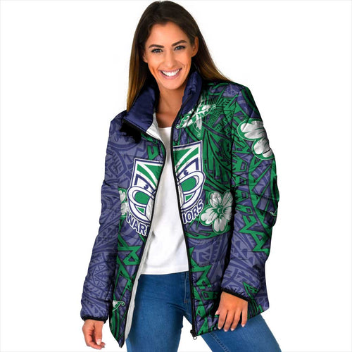Personalised New Zealand Warriors Padded Jacket Polynesian Tribal Pattern With Rugby Warrior Mascot Art