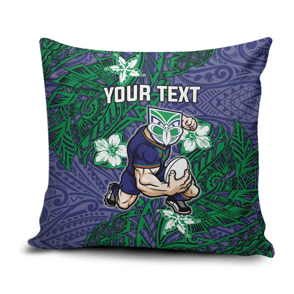 Personalised New Zealand Warriors Pillow Cover Polynesian Tribal Pattern With Rugby Warrior Mascot Art